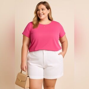 White Shorts 97% Cotton 3% Spandex Casual Relaxed Bermuda Mid Rise Size 20W